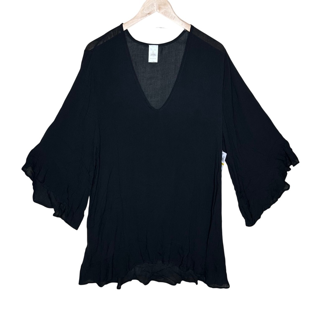 NWT Women's Anne Cole Ruffle Sleeve Tunic Cover Up size Medium/Large Black
